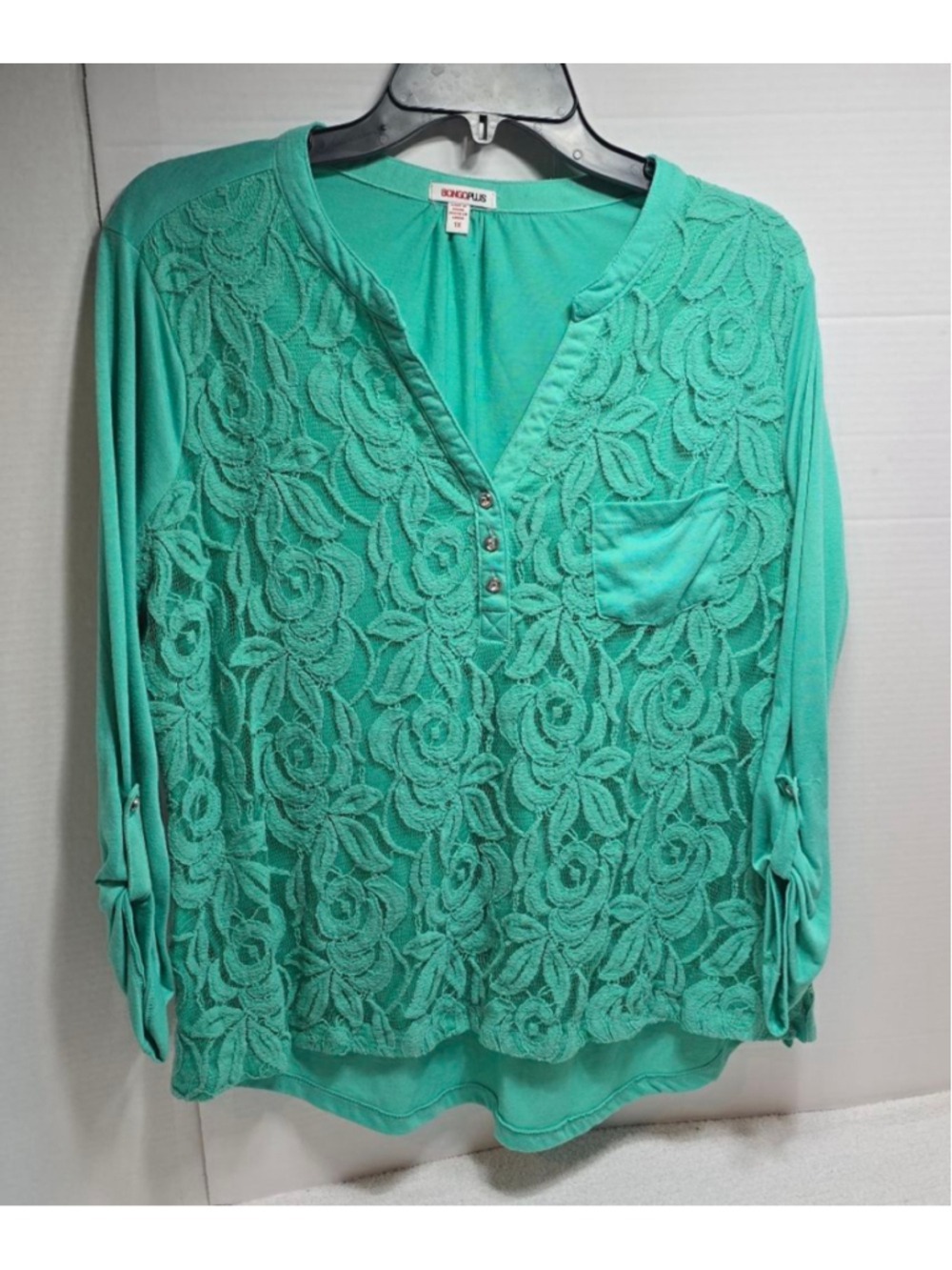 Women's Bongo Plus Teal Lace Tunic Top 1X